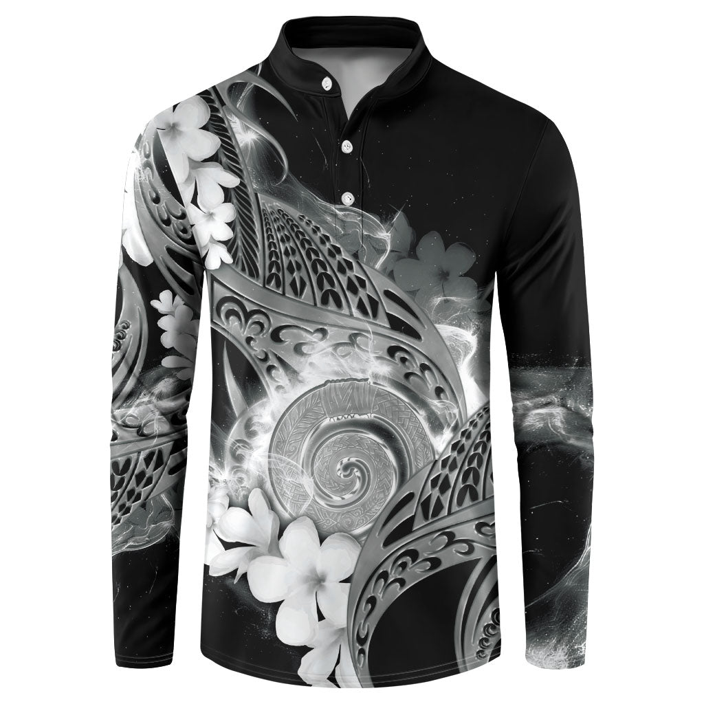 Piko Hawaiian Button Sweatshirt Monochrome Galaxy Spiral Plumeria Tribal Patterns DT05 Black - Polynesian Pride