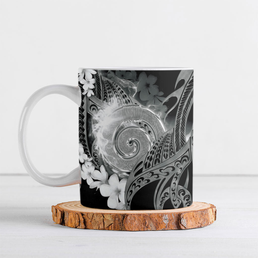 Piko Hawaiian Ceramic Mug Monochrome Galaxy Spiral Plumeria Tribal Patterns