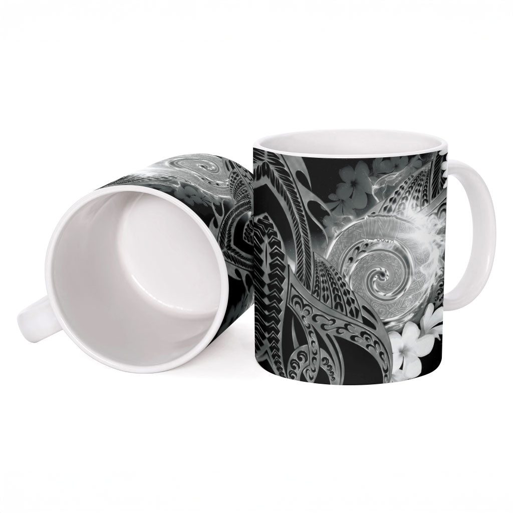 Piko Hawaiian Ceramic Mug Monochrome Galaxy Spiral Plumeria Tribal Patterns