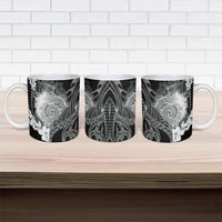 Piko Hawaiian Ceramic Mug Monochrome Galaxy Spiral Plumeria Tribal Patterns