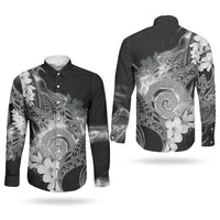 Piko Hawaiian Couples Matching Long Sleeve Bodycon Dress and Long Sleeve Button Shirt Monochrome Galaxy Spiral Plumeria Tribal Patterns