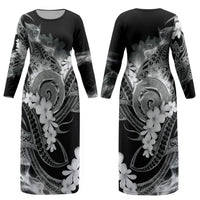 Piko Hawaiian Couples Matching Long Sleeve Bodycon Dress and Long Sleeve Button Shirt Monochrome Galaxy Spiral Plumeria Tribal Patterns