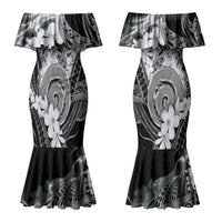 Piko Hawaiian Couples Matching Mermaid Dress and Hawaiian Shirt Monochrome Galaxy Spiral Plumeria Tribal Patterns