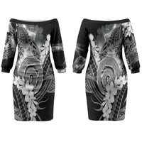 Piko Hawaiian Couples Matching Off The Shoulder Long Sleeve Dress and Long Sleeve Button Shirt Monochrome Galaxy Spiral Plumeria Tribal Patterns
