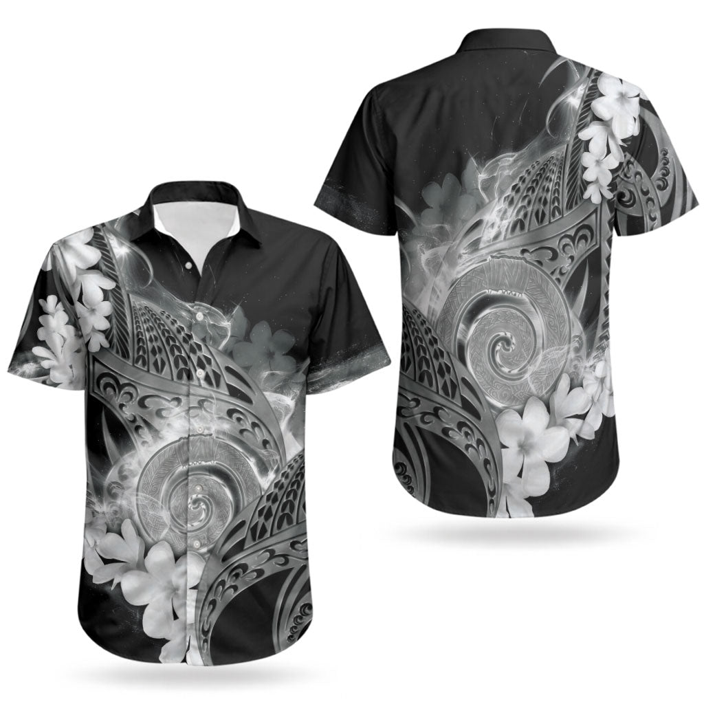 Piko Hawaiian Couples Matching Short Sleeve Bodycon Dress and Hawaiian Shirt Monochrome Galaxy Spiral Plumeria Tribal Patterns
