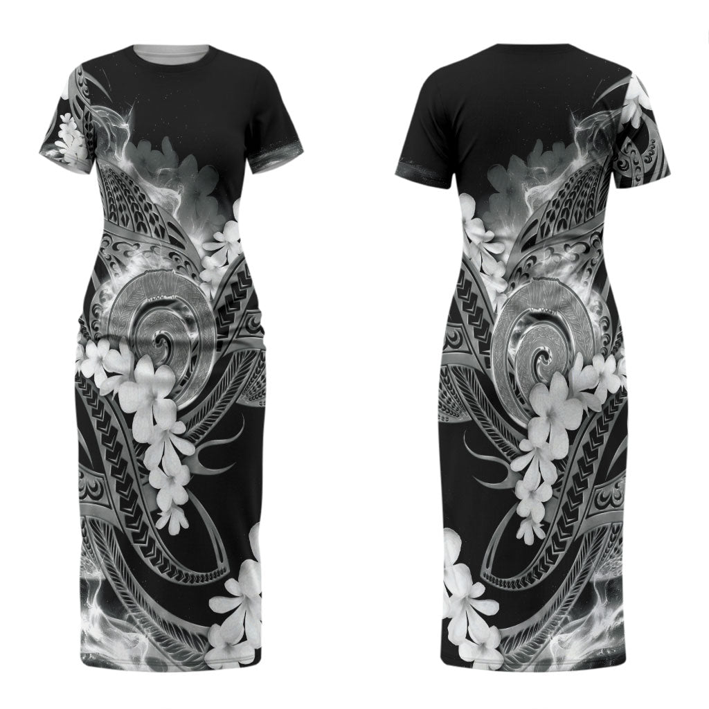 Piko Hawaiian Couples Matching Short Sleeve Bodycon Dress and Hawaiian Shirt Monochrome Galaxy Spiral Plumeria Tribal Patterns