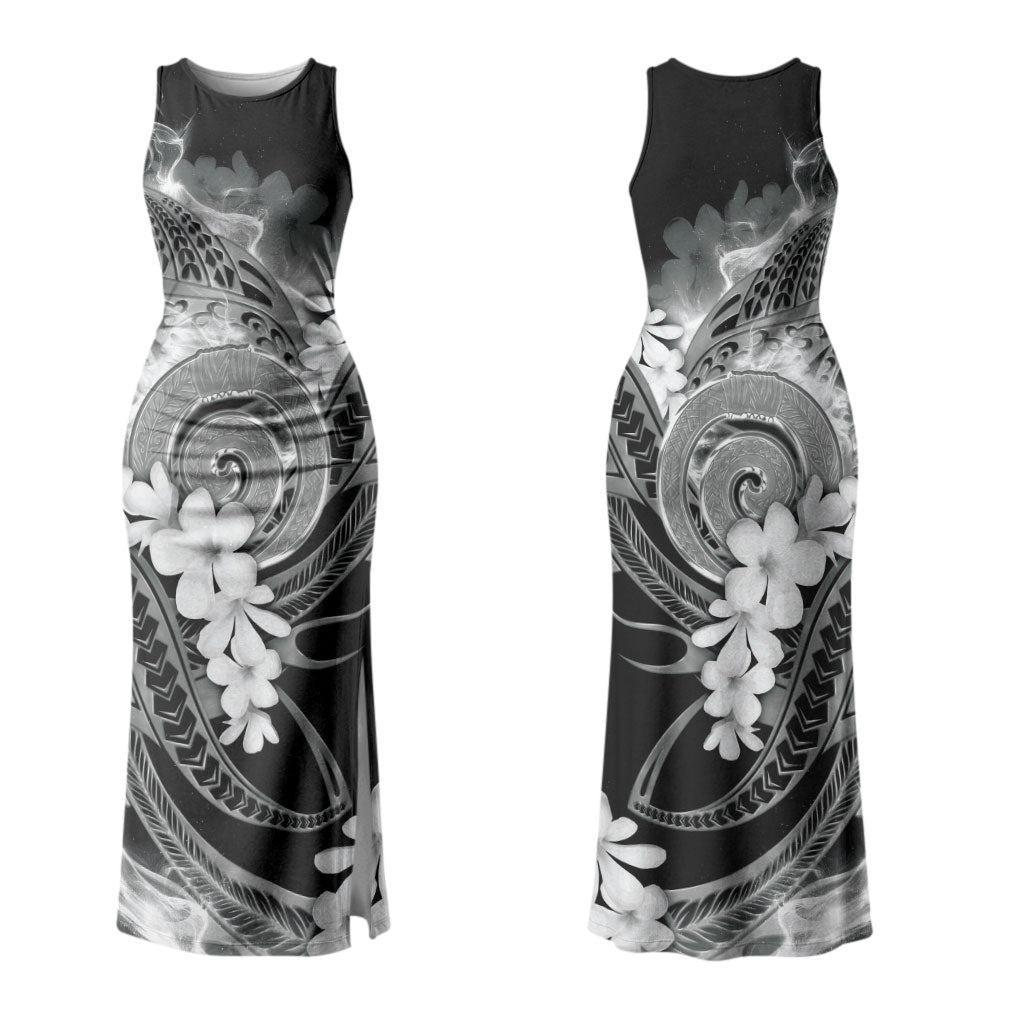 Piko Hawaiian Couples Matching Tank Maxi Dress and Long Sleeve Button Shirt Monochrome Galaxy Spiral Plumeria Tribal Patterns