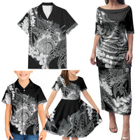 Piko Hawaiian Family Matching Puletasi and Hawaiian Shirt Monochrome Galaxy Spiral Plumeria Tribal Patterns