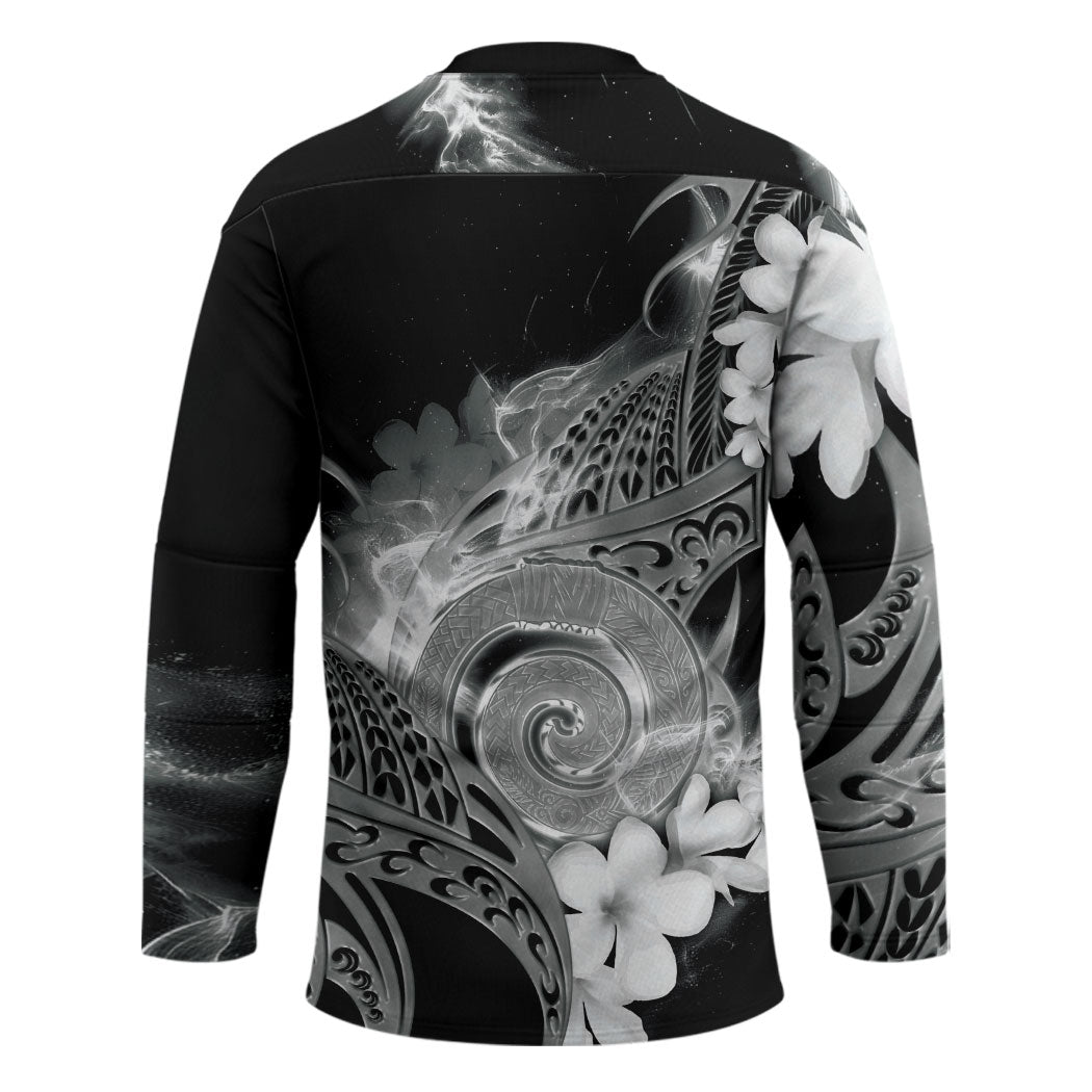 Piko Hawaiian Hockey Jersey Monochrome Galaxy Spiral Plumeria Tribal Patterns