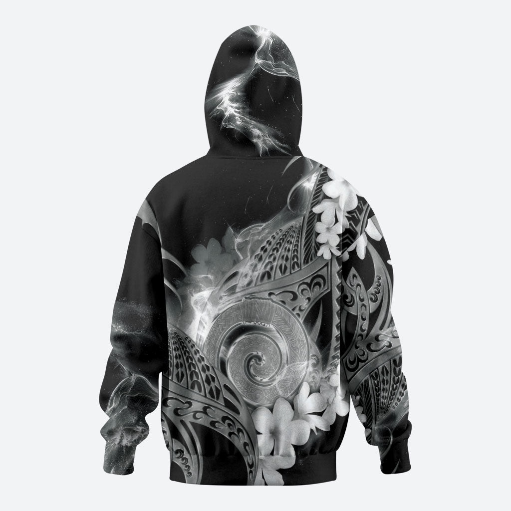 Piko Hawaiian Hoodie Monochrome Galaxy Spiral Plumeria Tribal Patterns