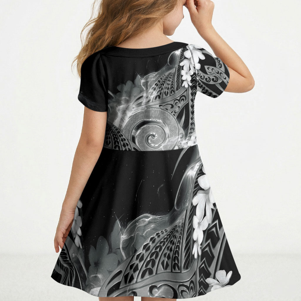 Piko Hawaiian Kid Short Sleeve Dress Monochrome Galaxy Spiral Plumeria Tribal Patterns