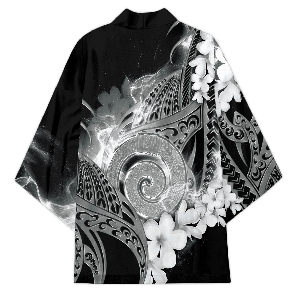 Piko Hawaiian Kimono Monochrome Galaxy Spiral Plumeria Tribal Patterns