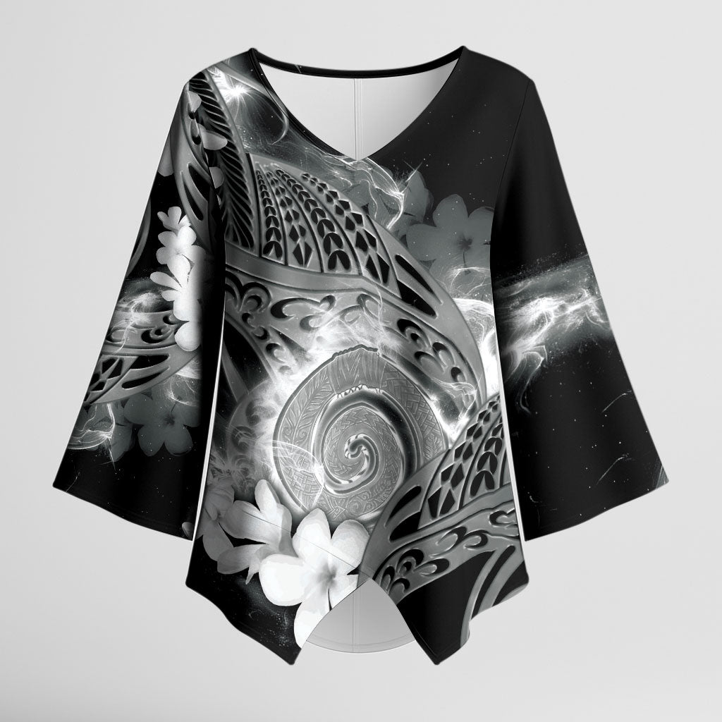 Piko Hawaiian Kimono Sleeve Blouse Monochrome Galaxy Spiral Plumeria Tribal Patterns