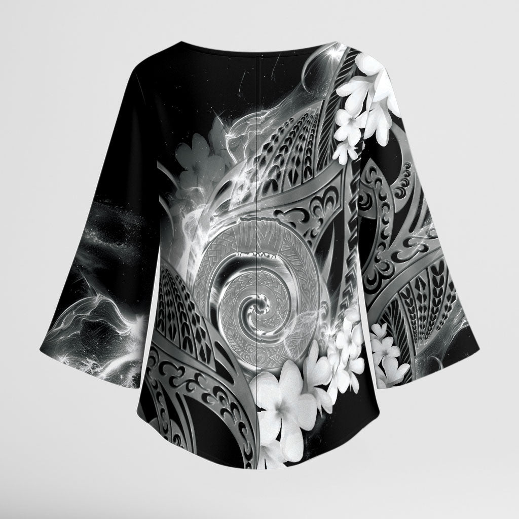 Piko Hawaiian Kimono Sleeve Blouse Monochrome Galaxy Spiral Plumeria Tribal Patterns