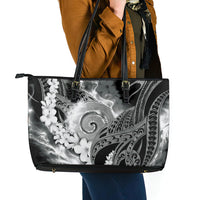 Piko Hawaiian Leather Tote Bag Monochrome Galaxy Spiral Plumeria Tribal Patterns