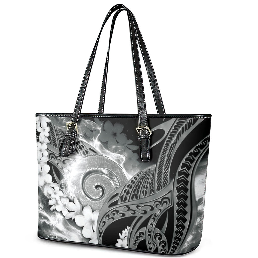 Piko Hawaiian Leather Tote Bag Monochrome Galaxy Spiral Plumeria Tribal Patterns