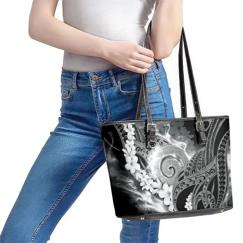 Piko Hawaiian Leather Tote Bag Monochrome Galaxy Spiral Plumeria Tribal Patterns