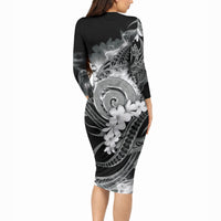 Piko Hawaiian Long Sleeve Bodycon Dress Monochrome Galaxy Spiral Plumeria Tribal Patterns