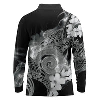 Piko Hawaiian Long Sleeve Polo Shirt Monochrome Galaxy Spiral Plumeria Tribal Patterns