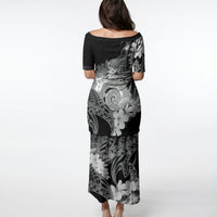Piko Hawaiian Puletasi Monochrome Galaxy Spiral Plumeria Tribal Patterns