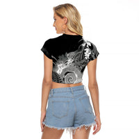 Piko Hawaiian Raglan Cropped T Shirt Monochrome Galaxy Spiral Plumeria Tribal Patterns