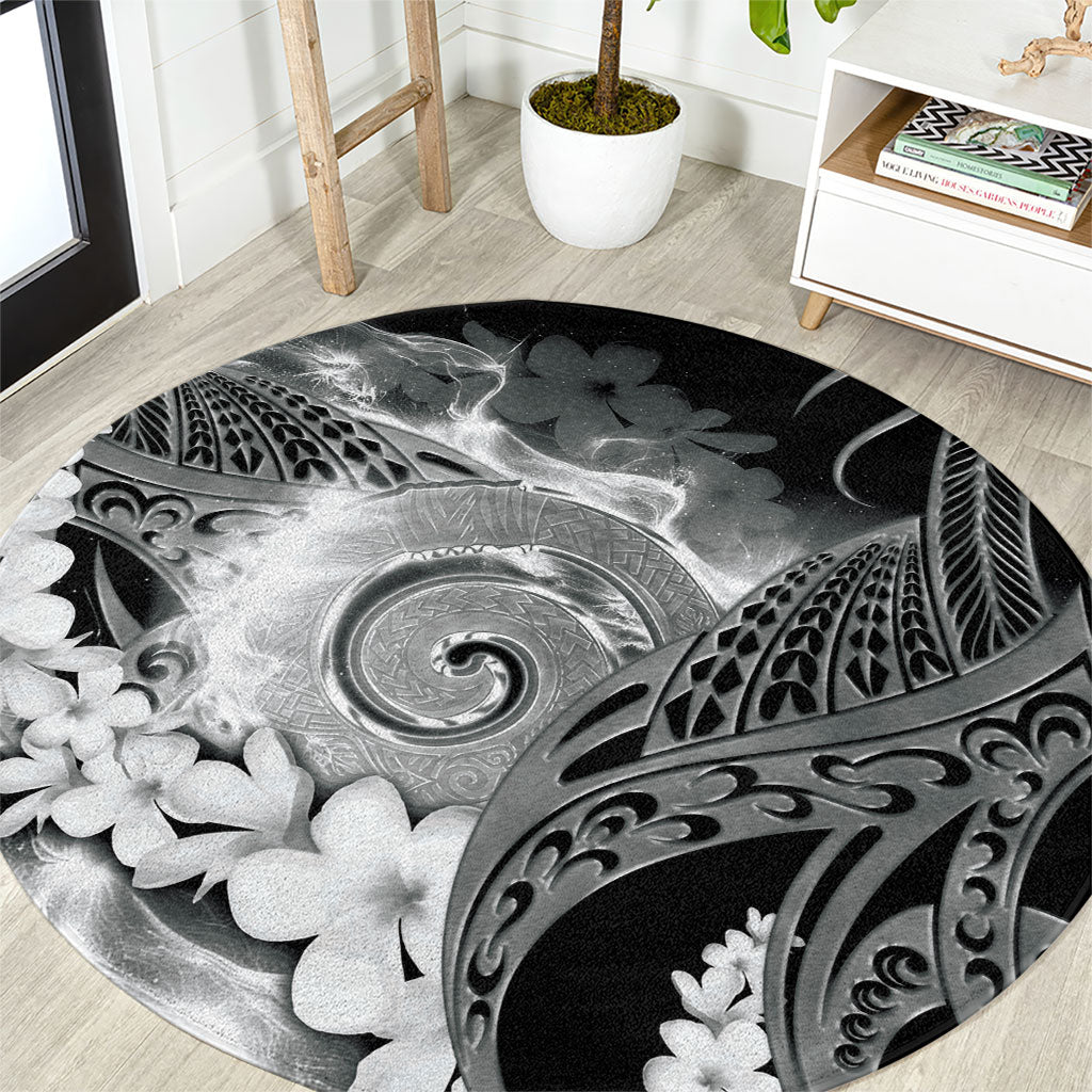 Piko Hawaiian Round Carpet Monochrome Galaxy Spiral Plumeria Tribal Patterns