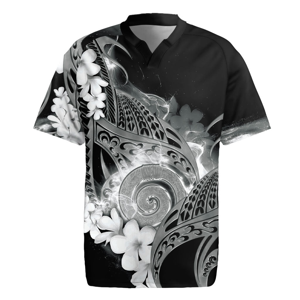 Piko Hawaiian Rugby Jersey Monochrome Galaxy Spiral Plumeria Tribal Patterns