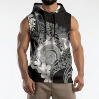 Piko Hawaiian Sleeveless Hoodie Monochrome Galaxy Spiral Plumeria Tribal Patterns