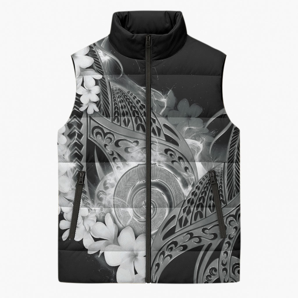 Piko Hawaiian Sleeveless Puffer Jacket Monochrome Galaxy Spiral Plumeria Tribal Patterns