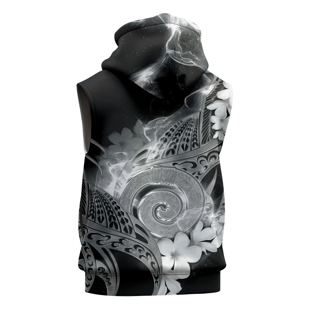 Piko Hawaiian Sleeveless Zip Hoodie Monochrome Galaxy Spiral Plumeria Tribal Patterns
