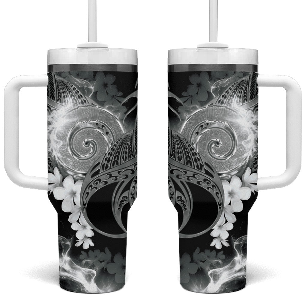 Piko Hawaiian Tumbler With Handle Monochrome Galaxy Spiral Plumeria Tribal Patterns