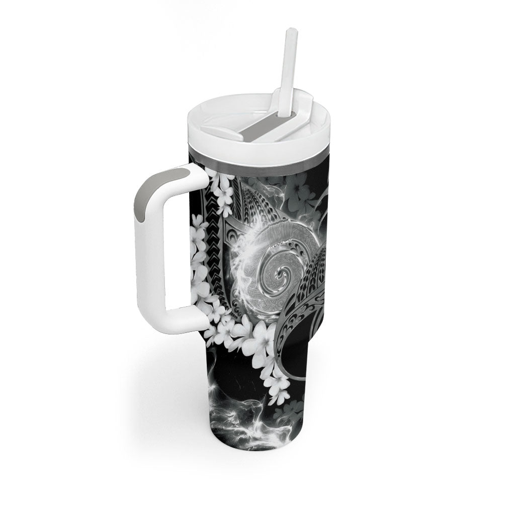 Piko Hawaiian Tumbler With Handle Monochrome Galaxy Spiral Plumeria Tribal Patterns
