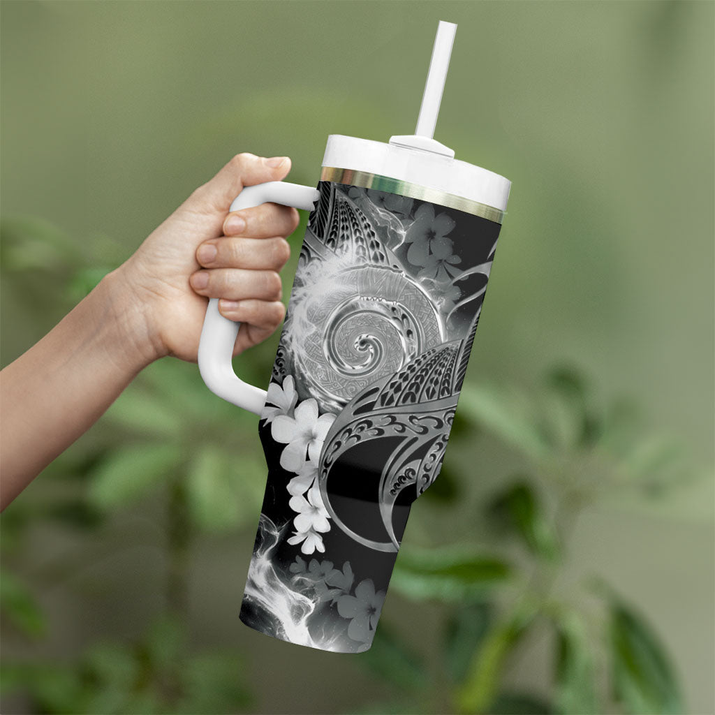 Piko Hawaiian Tumbler With Handle Monochrome Galaxy Spiral Plumeria Tribal Patterns