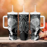 Piko Hawaiian Tumbler With Handle Monochrome Galaxy Spiral Plumeria Tribal Patterns