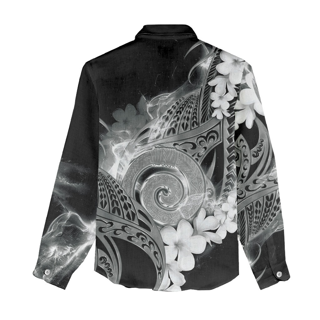 Piko Hawaiian Women Casual Shirt Monochrome Galaxy Spiral Plumeria Tribal Patterns