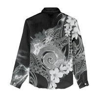 Piko Hawaiian Women Casual Shirt Monochrome Galaxy Spiral Plumeria Tribal Patterns
