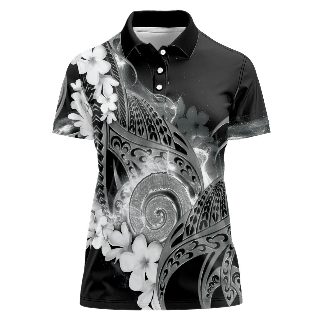 Piko Hawaiian Women Polo Shirt Monochrome Galaxy Spiral Plumeria Tribal Patterns
