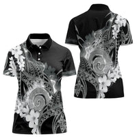 Piko Hawaiian Women Polo Shirt Monochrome Galaxy Spiral Plumeria Tribal Patterns