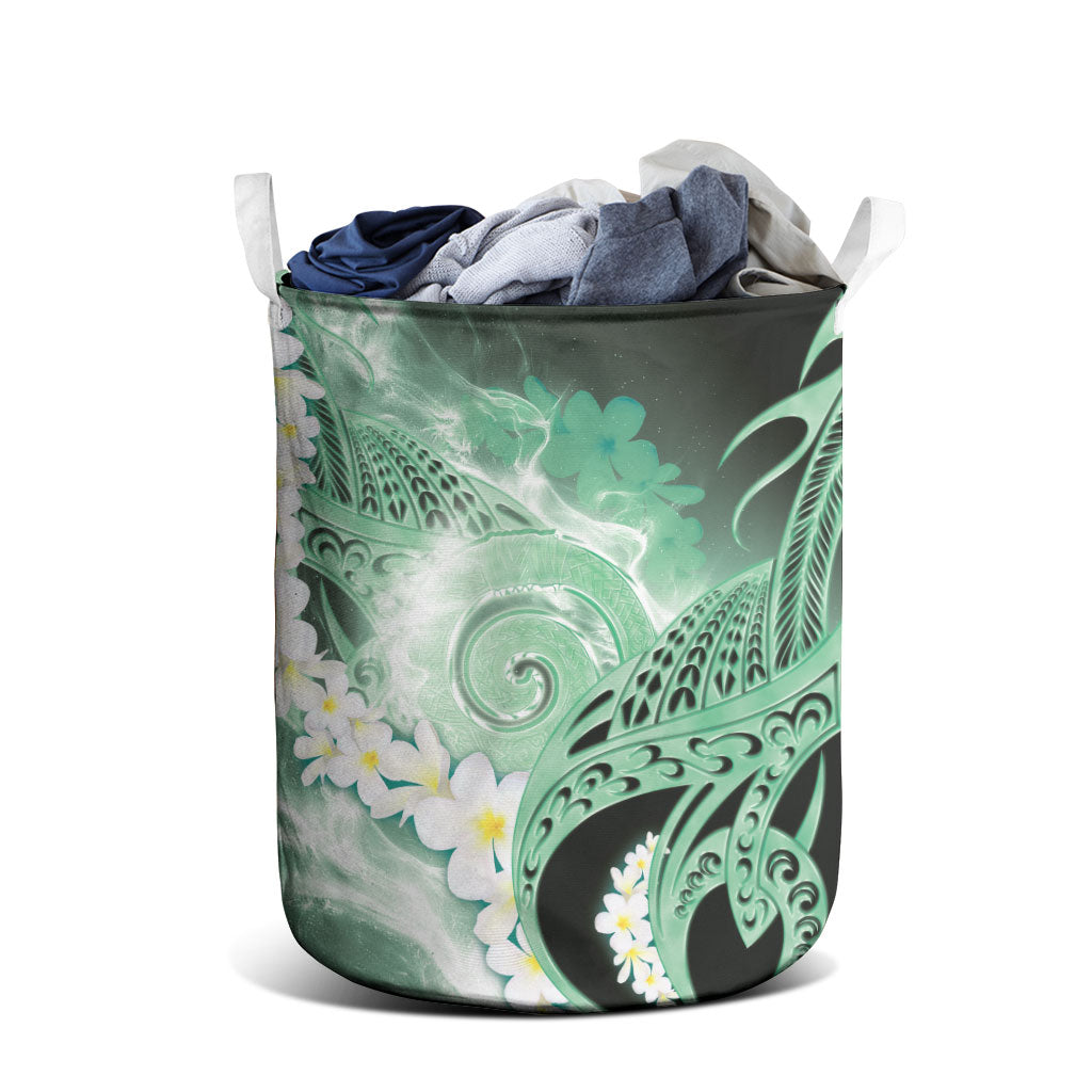 Piko Hawaiian Laundry Basket Green Galaxy Spiral Plumeria Tribal Patterns