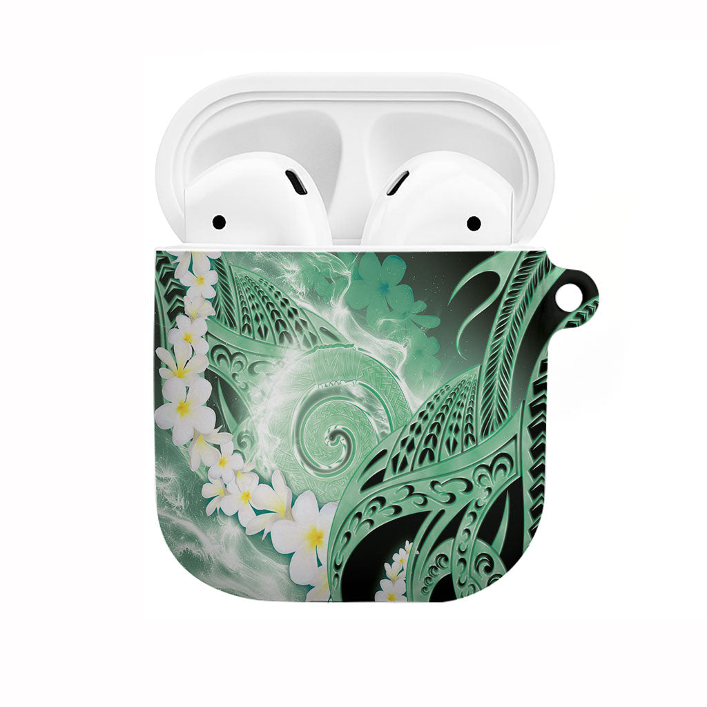 Piko Hawaiian AirPods Case Green Galaxy Spiral Plumeria Tribal Patterns