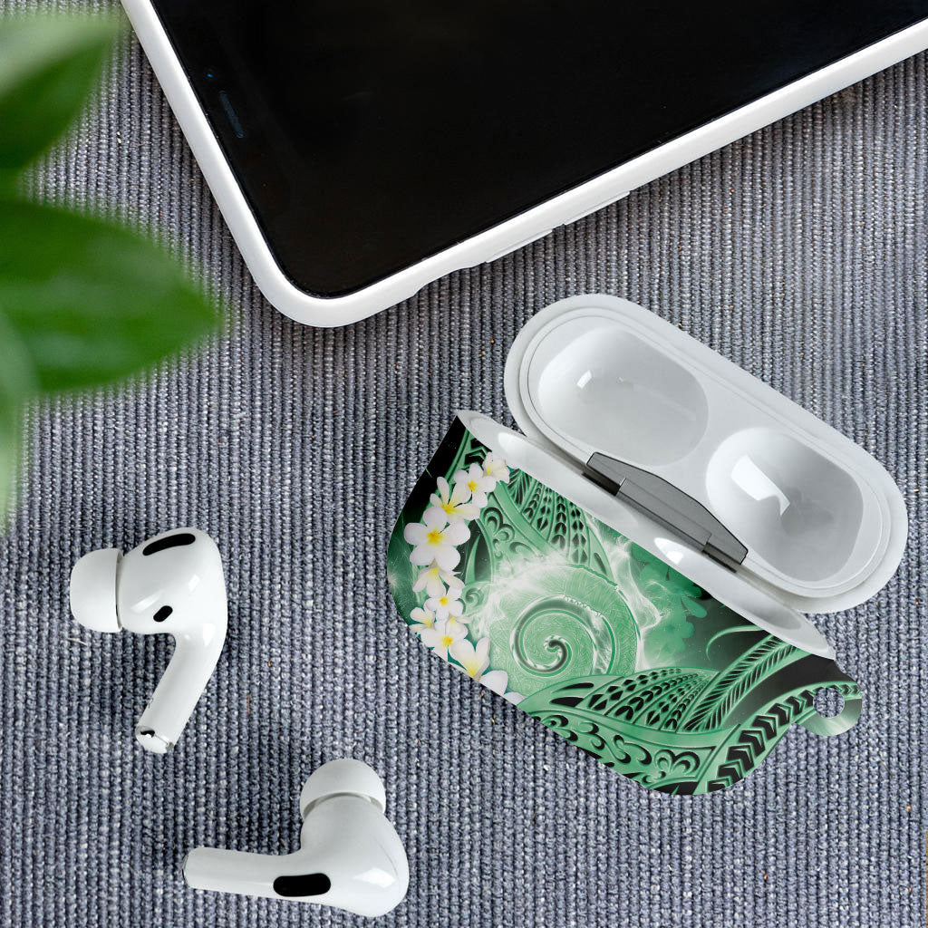 Piko Hawaiian AirPods Case Green Galaxy Spiral Plumeria Tribal Patterns