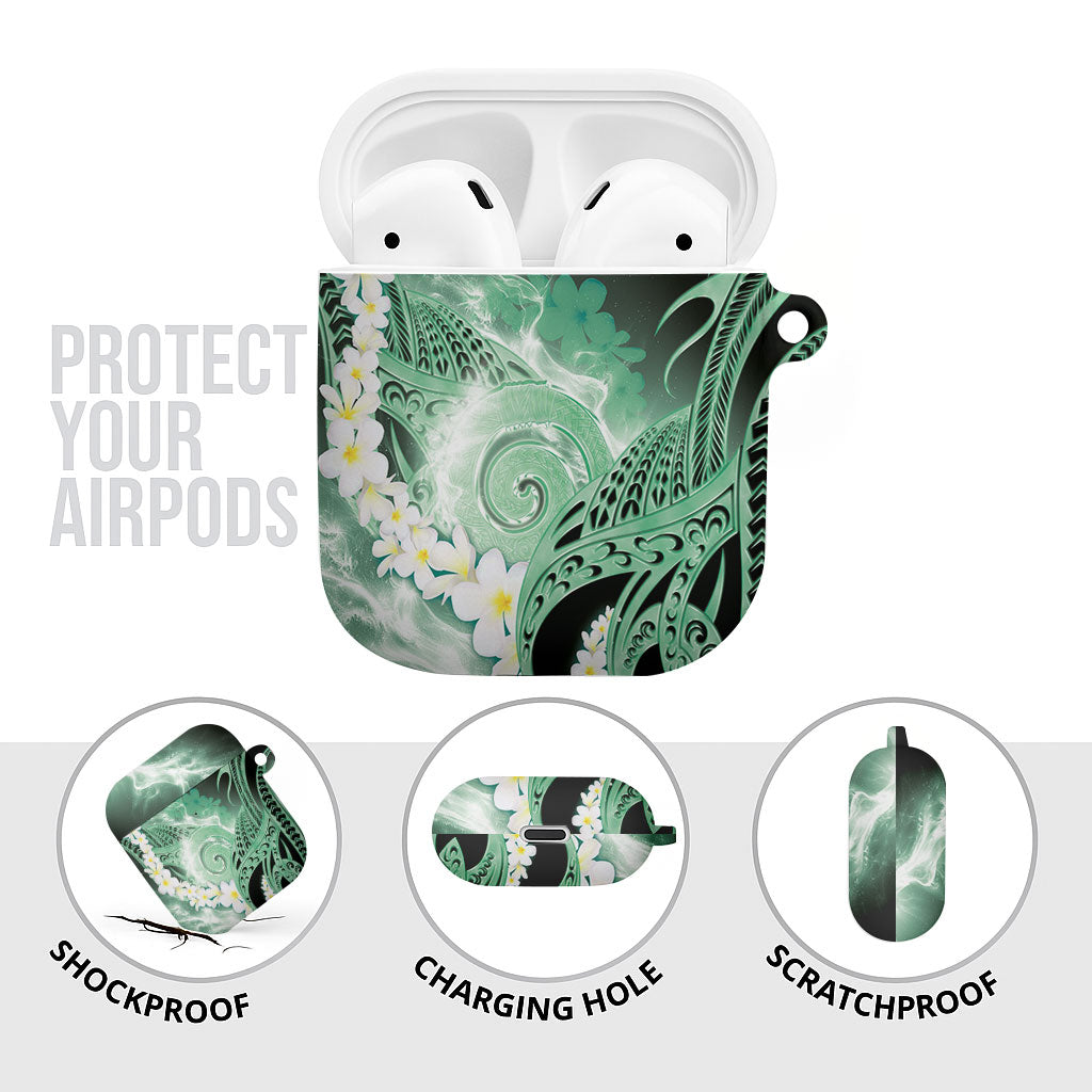 Piko Hawaiian AirPods Case Green Galaxy Spiral Plumeria Tribal Patterns