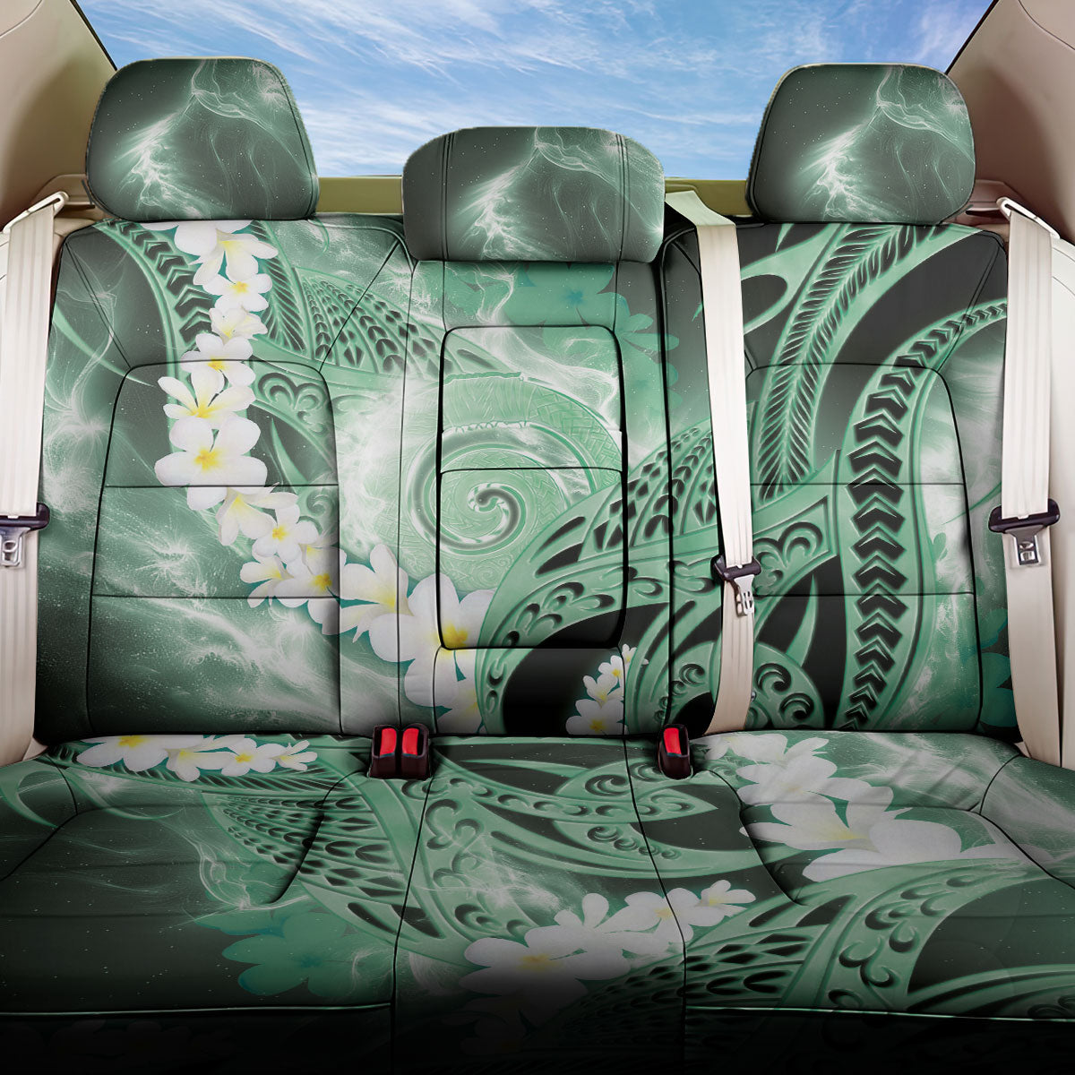 Piko Hawaiian Back Car Seat Cover Green Galaxy Spiral Plumeria Tribal Patterns