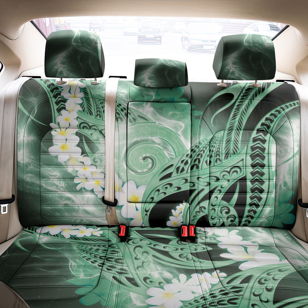 Piko Hawaiian Back Car Seat Cover Green Galaxy Spiral Plumeria Tribal Patterns