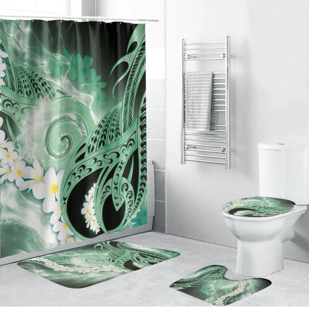 Piko Hawaiian Bathroom Set Green Galaxy Spiral Plumeria Tribal Patterns