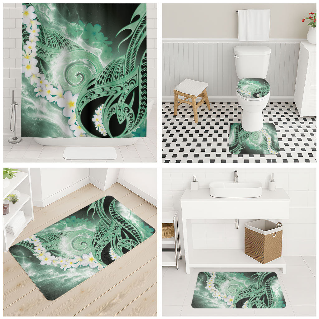 Piko Hawaiian Bathroom Set Green Galaxy Spiral Plumeria Tribal Patterns