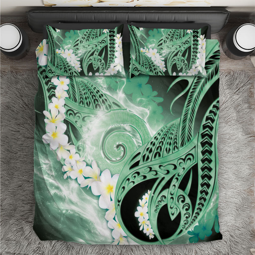 Piko Hawaiian Bedding Set Green Galaxy Spiral Plumeria Tribal Patterns