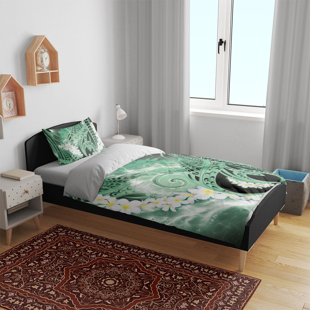 Piko Hawaiian Bedding Set Green Galaxy Spiral Plumeria Tribal Patterns