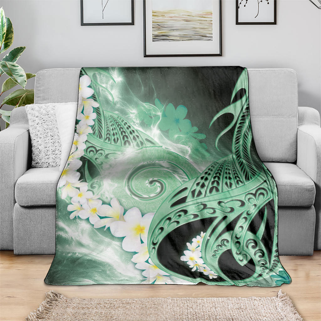 Piko Hawaiian Blanket Green Galaxy Spiral Plumeria Tribal Patterns