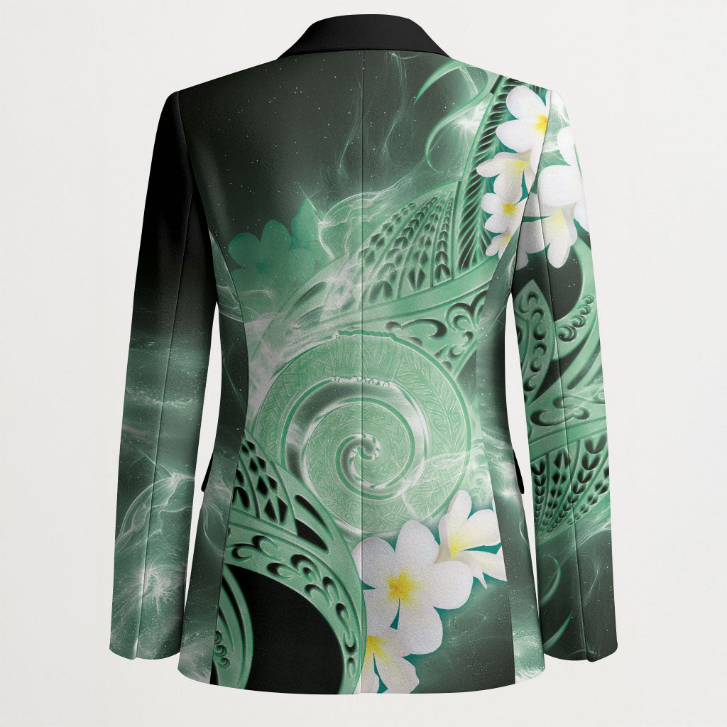 Piko Hawaiian Blazer Green Galaxy Spiral Plumeria Tribal Patterns